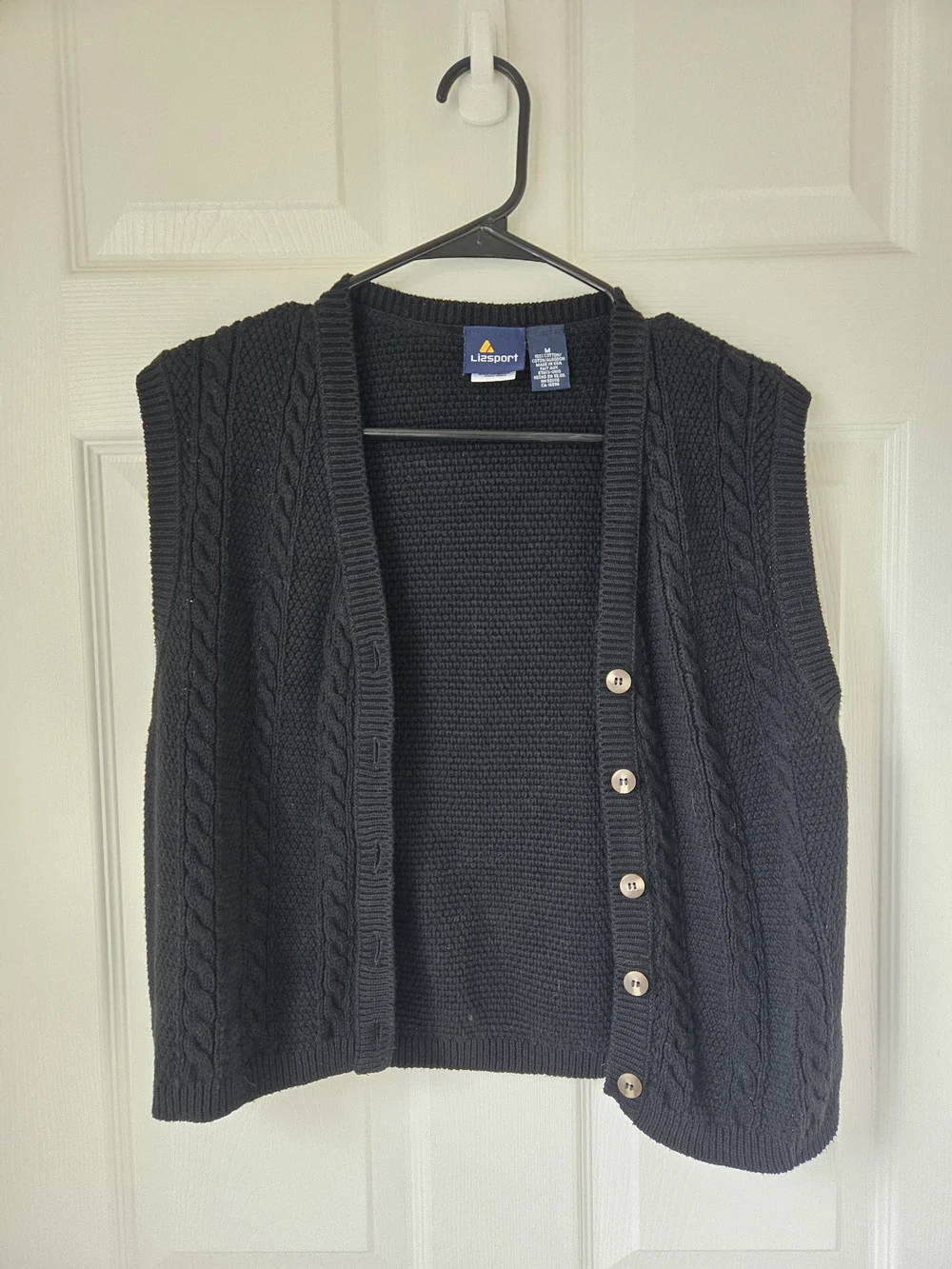Lizsport Vintage Black Cable Knit Button-Front Sweater Vest Size Medium - Picture 2 of 5